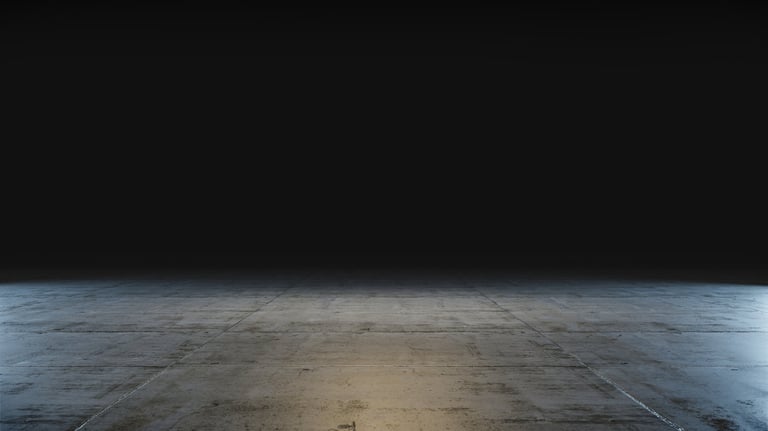 Atmospheric light in the modern futuristic underground showroom with a concrete wall
