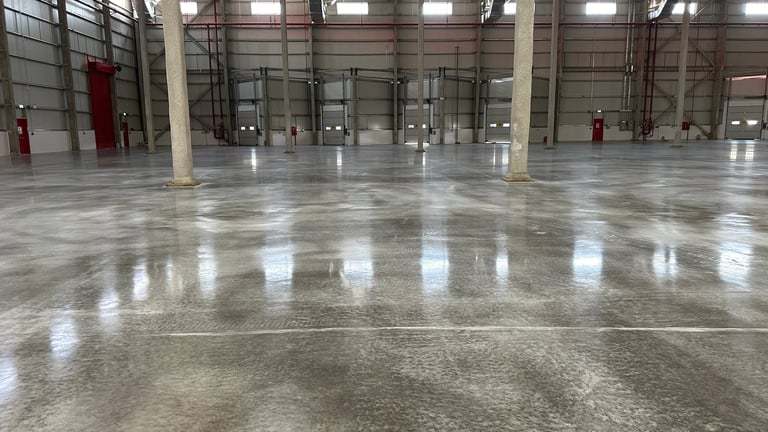 Industrial building or modern factory for manufacturing production plant or large warehouse, Polished concrete floor clean condition and space for industry product display or industry background