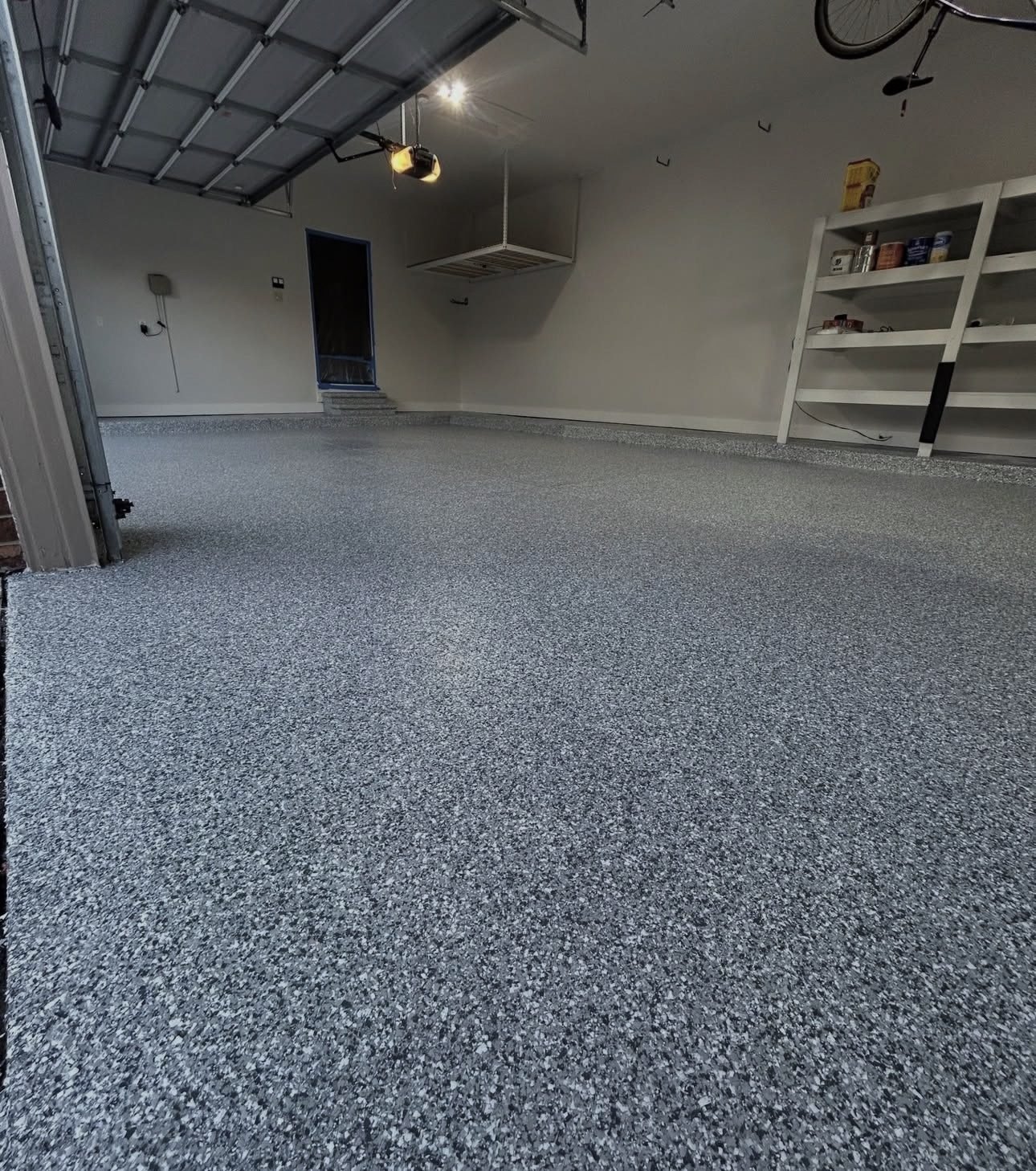 Close-up of a flake garage floor coating by Cozy Coatings