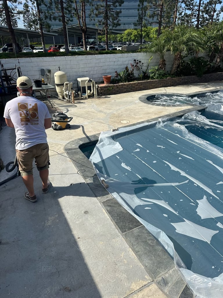 Pool deck prep covered patio job Orange County