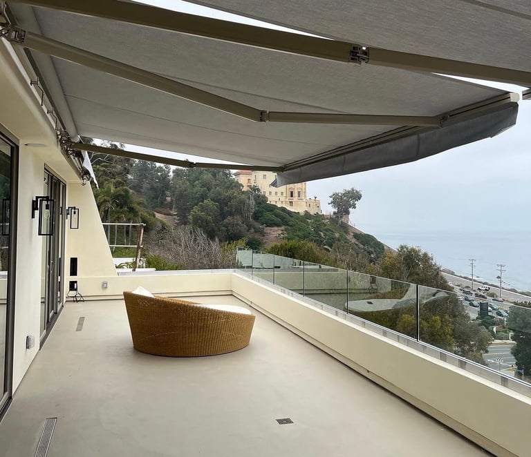 Waterproof deck coating on a second-story ocean-view balcony in Orange County